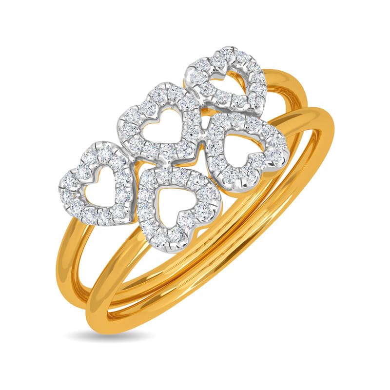Image of KISNA 14k / 18k Real Gold & Diamond Ring | Diwali, Rakhi Rakshabandhan Gift for Sister /Bhabhi /Women | With Certificate of Authenticity & BIS-Hallmarked Gold Jewellery | Two Layered Heart Ring