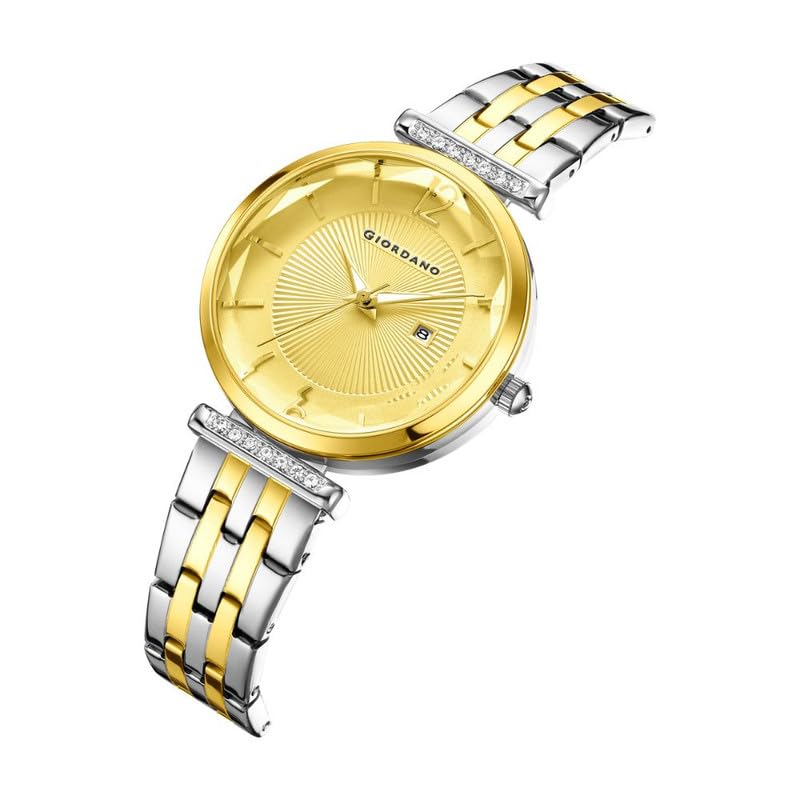 Image of Giordano Exquisite Analog Watch for Women with Round Cut Glass Textured Dial, Date Display Function, Quartz Movement and Stainless Steel Strap - GZ-60111