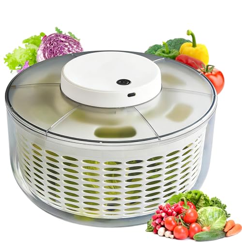 Essoreuse à Salade Electrique, 6L Grande Electrique Panier a Salade avec Couvercle et saladier, Professionnelle Essoreuse Salade sans Fil, pour Laver et sèche les Salades, Fruits, Laitue – sans BPA