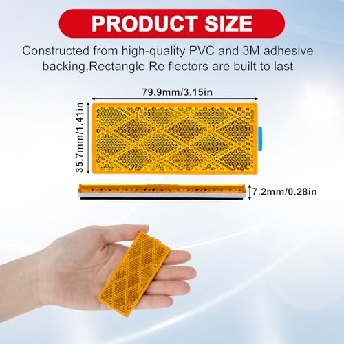 Image of 2pcs Rectangle Reflectors, High Reflectivity Stick On Safety Markers Yellow | Durable PVC plastic, 3M self-adhesive backing, high reflective widely apply for motorcycle, bike, garage doors vehicle safety