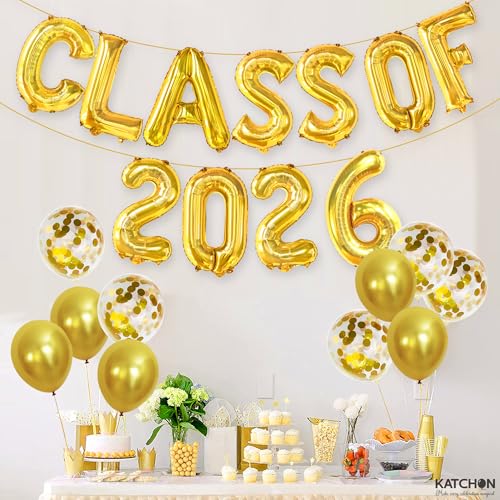 Image of Gold Graduation Decorations 2026, 16 Inch Class of 2026 Balloons | Graduation Balloons Banners, Class of 2026 Banner for Class of 2026 Decorations, Graduation Party Decorations, KatchOn