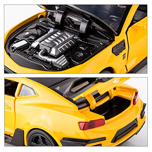 Image of BDTCTK Bumblebee Car Model Toy 1 /32 Zinc Alloy Casting Pull Back Car Sound and Light Toys for Kids Boy Girl Gift (Yellow)