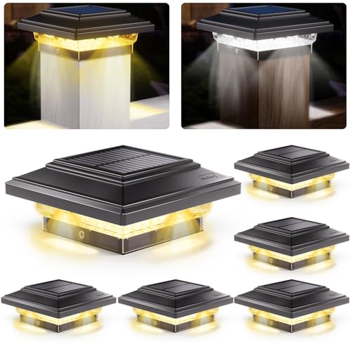 SIEDiNLAR 4x4 Solar Post Lights 50 Lumens 2 Modes, Post Caps Light Outdoor Waterproof for 4x4 Wooden Vinyl Posts, Deck Fence Garden Patio Decor, Warm/White Lighing (Black, 6 Pack)