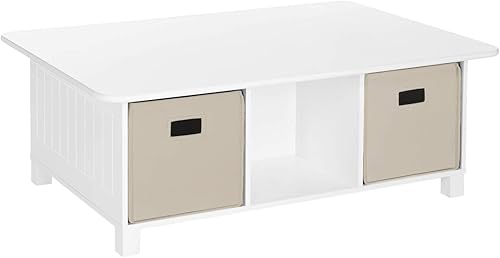 Miniatura 8 de RiverRidge Mesa de actividades para niños con 6 compartimientos de almacenamiento, 2 piezas, color blanco con cubos rojos