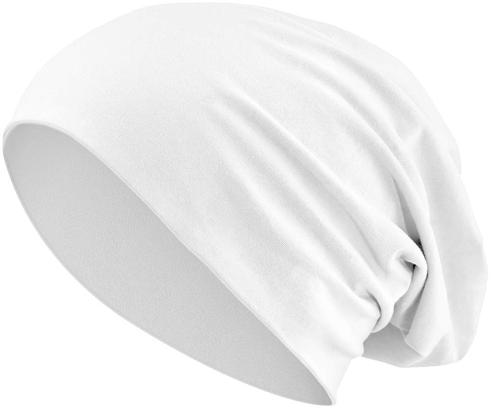 Balinco Jersey Cotton Elastic Long Slouch Beanie Unisex Hat Heather in 35 Assorted Colours (3) (White)