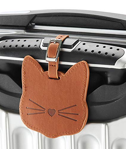 Luggage Tags,PU Leather Luggage Name Tag Concise Cat ID Label Travel Suitcase Backpack Tags for Women Men 2 Pack4