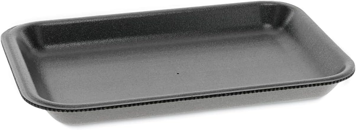 Pactiv Foam 2 Supermarket Tray Black, 8" Length x 5" Width x 0.7" Depth | 500/Case