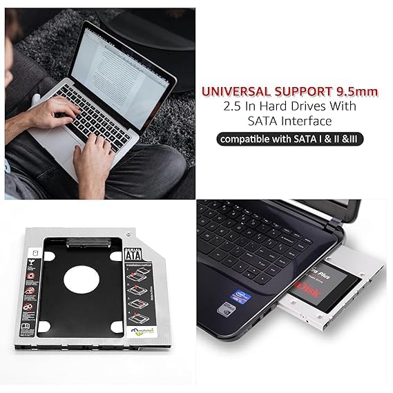 Image of 9.5mm Caddy | Caddy | for SATA 2.5 inch HDD / SSD | Universal Caddy for 9.5mm Universal CD /DVD Slot | Upgraded Version | for Laptop