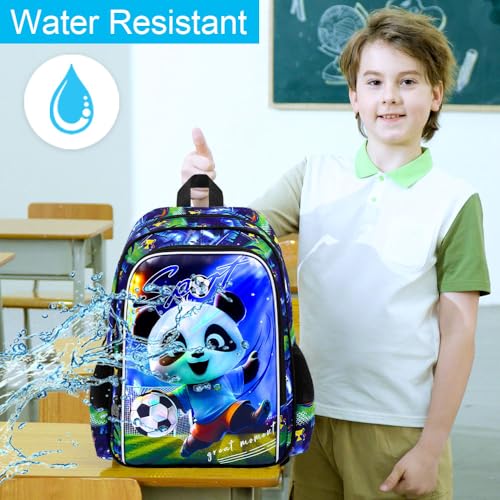 Image of 16 inch Panda Soccer Backpack Set for Boys 4-8, 3Pcs Kindergarten School Bag with Football Lunch Box, Lightweight Bookbag (Blue)