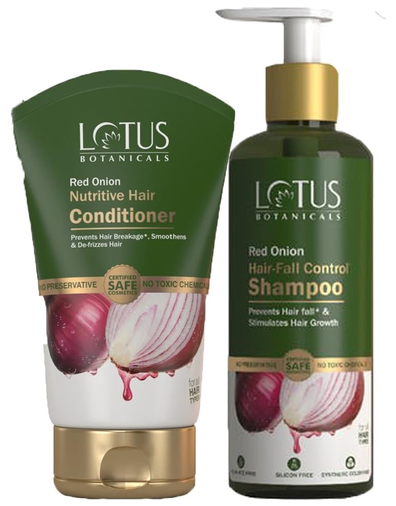Lotus Botanicals Red Onion Hair Fall Control Shampoo 300ml with Red Onion Smooth Hair Conditioner 150g| Red Onion Hairfall Control Essentials Kit | Sulphate, Silicon & Chemical Free | All Hair Types-image-44