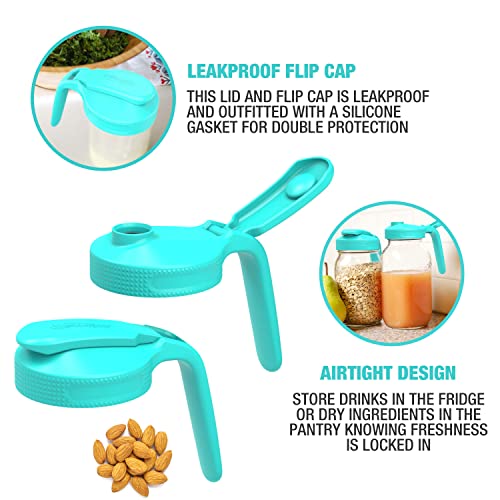 Masontops Multi Pour Top Mason Jar Lid With Handle - Wide Mouth Mason Jar Pour Spout Lid Pourer - Ball Mason Jar Pitcher Lid With Handle And Flip Cap – Glass Mason Jar Pitcher Not Included - 2 Pack #TOP2