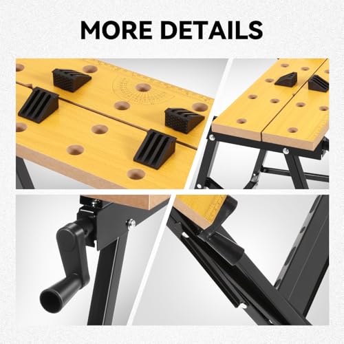 Auto Dynasty Adjustable Folding Workbench with Built-in Ruler & Protractor, Portable Work Table (8"-12"), 220lbs Load Capacity, Multipurpose Vise Workbench for Woodworking, Garage, and DIY - Image 6