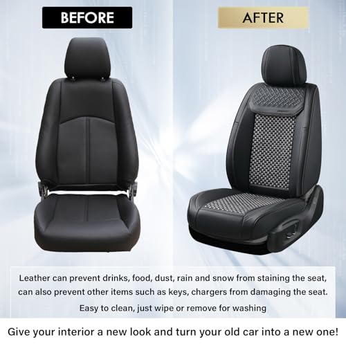 Image of Coverado Leather Seat Covers for Car, Waterproof Car Seat Covers Full Set, 2 in 1 Conversions Car Seat Cover Protector Car Accessories Universal Fit for Most Cars SUVs and Trucks (Black&Gray)