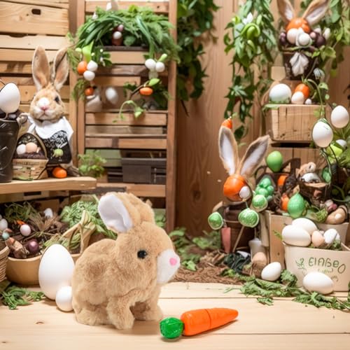 Asslye Elektrischer Osterhase Plüschtier, Interaktives Kaninchen mit Geräuschen & Beweglichen Ohren, Hüpfendes Spielzeug für Ostergeschenk, Krabbelnder Stoffhase für Kinder ab 1 2 3 Jahre