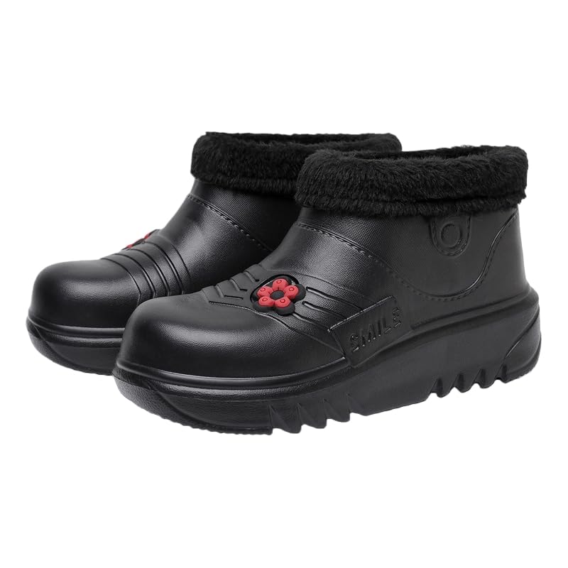 Womens fashionable ankle boots flat rain boots with faux fur at the collar EVA sole suitable for daily