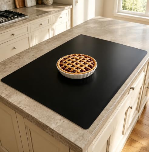 Image of 36''x36''(90cmx90cm) Large Silicone Mat for Kitchen Counter, Heat Resistant Countertop Protector, Non-Slip Waterproof Kitchen Island Mat, Easy to Clean, Black