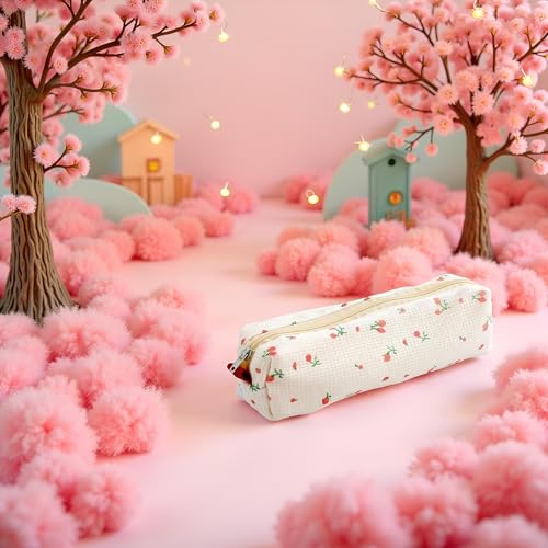 Image of Pink Floral Styl Pencil Bag, Pencil Case, Pen Holder Coin Pouch, Cute Simple Pen Bag, Stationery Organizer Multifunction Makeup Storage Bag, Pen, Pencil and Marker Cases Office Supplies