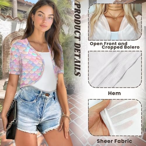 Image of Womens Short Sleeve Bolero Shrug Open Front Knit Cropped Cardigan Shoulder Cover for Dress Cute Casual Knit Cover Up