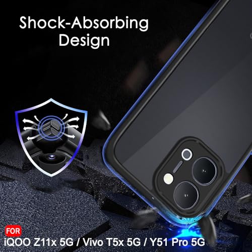 Image of TheGiftKart Hybrid Shockproof Back Cover Case for iQOO Z11x 5G / Vivo T5x 5G / Vivo Y51 Pro 5G | Camera Protection Bump | Smoke Black Matte Hard Translucent Back Cover Case (PC & TPU, Black Bumper)