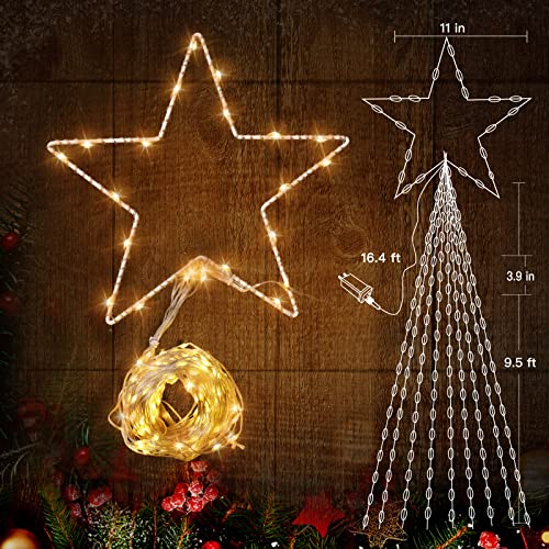Christmas Decorations Star String Lights, 290 Led Waterfall Tree Lights With 11" Topper Star Christmas Lights Indoor Outdoor Decorative For Wedding Yard Party Home Holiday Decor (Warm White) #TOP7