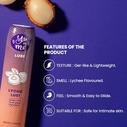 Image of Yu n Me Aloe-Based Lychee Massage Gel | 100g | Long-Lasting Smooth Glide Formula | Edible-Grade Flavour | pH Balanced | Dermatologically Tested | Lychee Flavour | Personal Care | Pack Of 1