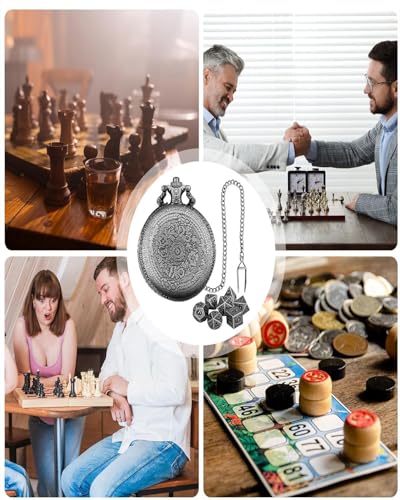 Image of 8 PCS Dice Set, Dice Set for Tabletop RPG+Gear Pocket Watch Case, Polyhedral Dice for Dragons Game, for Ktv Card Games, Magic The Gathering, Role Playing Games