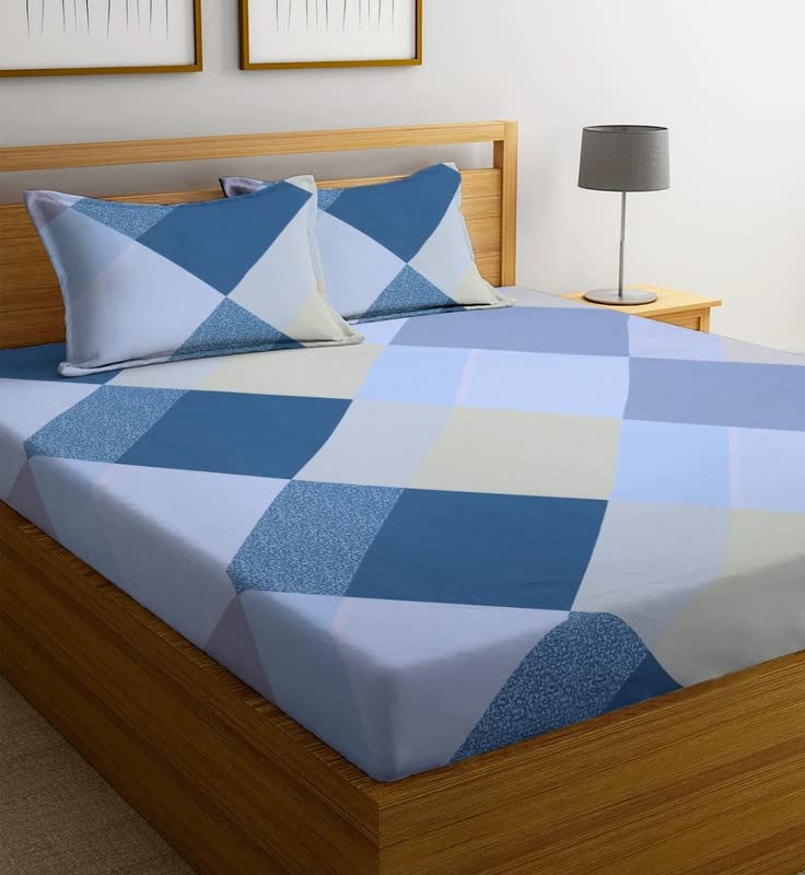NEW LEAF 100% Cotton 220 TC Printed Bedsheet for Double Bed with 2 King Size Pillow Covers for Summer Breathable | Soft | Wrinklefree | Soft Touch & Skin Friendly (230 X 240 Cm, Abstract Light Blue) (B0C1CLJY5K) Amazon Price History, Amazon Price Tracker