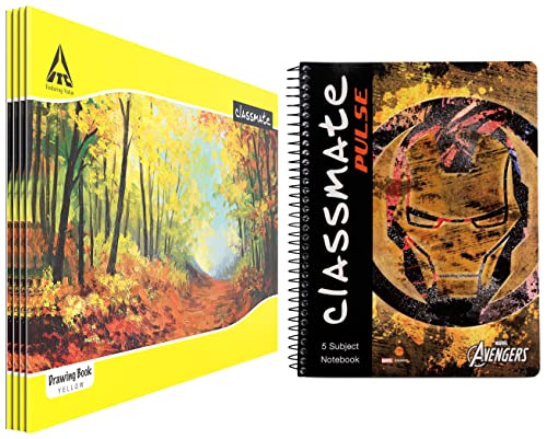 Image of Classmate Paper Drawing Book - Unruled & Pulse Single Line 5 Subject Notebook, Watercolor, A4, 410 Pages