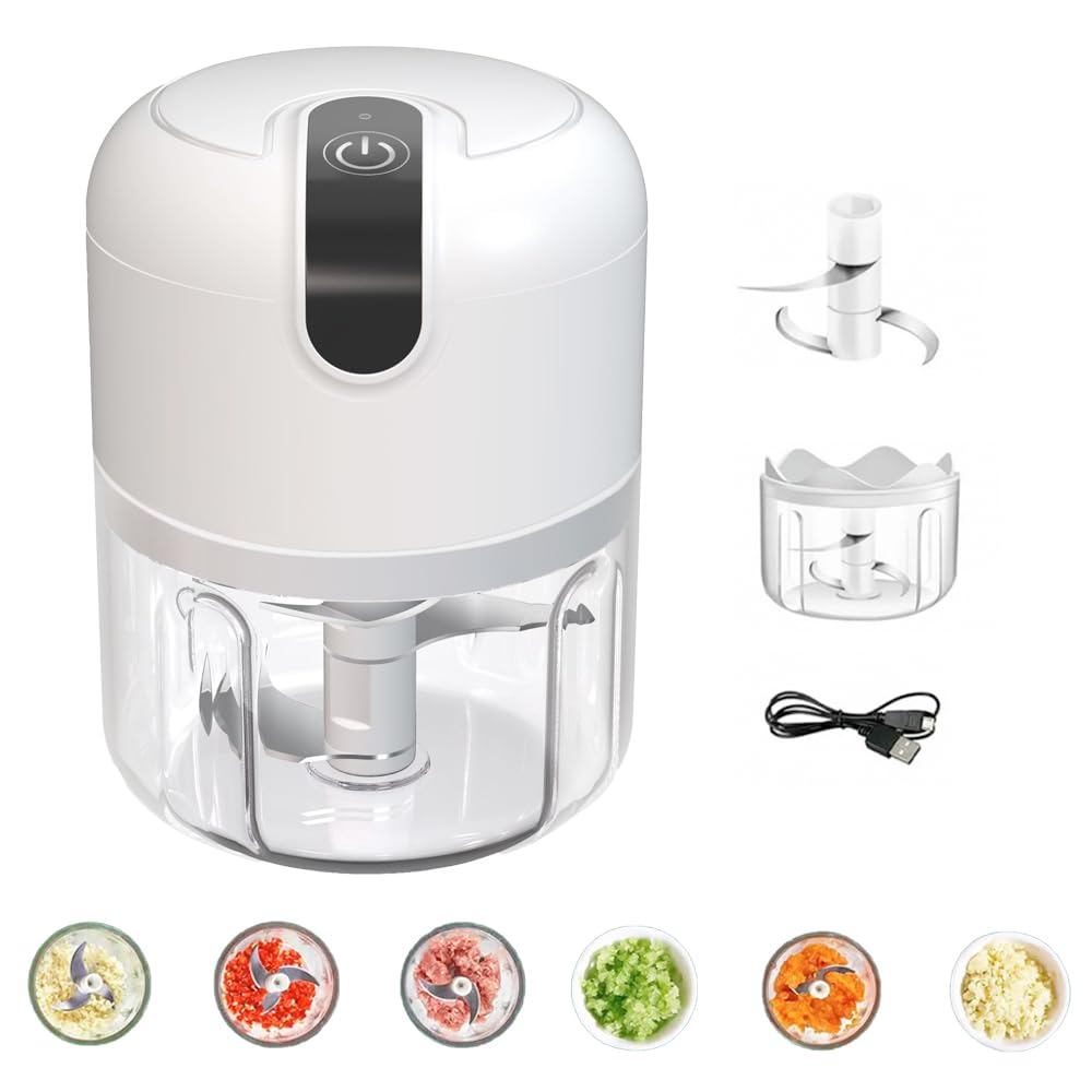 Easylife Rechargeable Quick Food Chopper (H12.5 x Dia. 8.5cm). USB Mini Chopper Electric (250ml Capacity), Compact Vegetable Chopper with 3 Blades, Mini Food Processors & Choppers - Fully Guaranteed