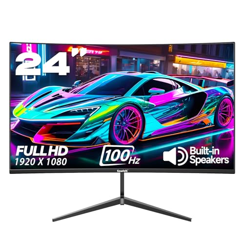 Gawfolk 24 inch 100Hz Monitor Curved Computer Monitor Built-in Speakers FHD(1920×1080p) Gaming Monitors, HDMI+VGA, Tilt Adjustable