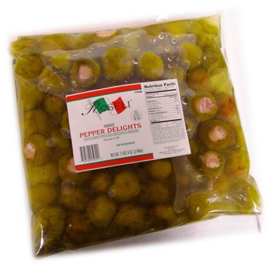 Roselli Italian Pepper Shooters - Stuffed Cherry Peppers with Prosciutto & Provolone, 7.5 Pound Bulk Pack