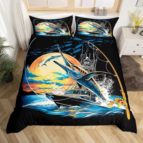 NDXRWDZR 掛け布団カバー 釣り 布団セット 全開ファスナー 抗菌防臭 防ダニ 通気性 洗い速乾 ポリエステル布団カバー 210x210cm + 2 枕カバー 43x6cm