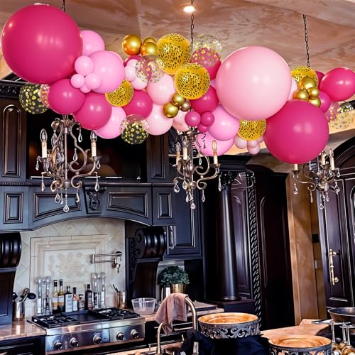 Image of Hot Pink Cheetah Balloons, 60Pcs 12Inch Light Pink Metallic Gold & Leopard Print Balloons with Confetti Latex Balloon for Girl Women Birthday Bachelorette Baby Shower Safari Animal Theme Party Decor