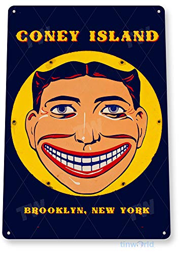 Tinworld Tin Sign: Coney Island Brooklyn New York Historic Carnival Fair Roller Coaster Rides Metal Sign Decor C528
