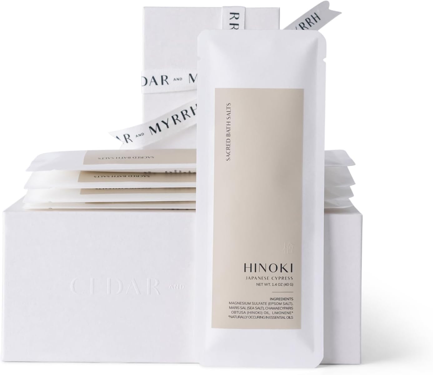 Hinoki Bath Salt Gift Set – Epsom & Mediterranean Sea Salt Blend (40g x 5 Pouches)