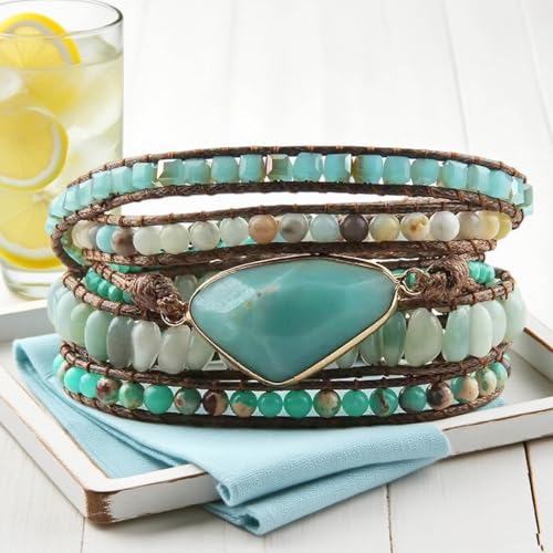 Image of Boho Wrap Bracelet for Women, Handmade Natural Imperial Jasper Multi-Layer Stone Beaded Bracelet, Bohemian Healing Crystal Stone Jewelry Gifts