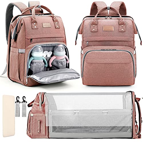 Image of Diaper Bag Backpack, Large Capacity Diaper Bag with Changing Station for Boy Girl Travel Baby Bag for Moms Dads Baby Registry Search Shower Gifts Baby Stuff Newborn Essentials Waterproof All Pink