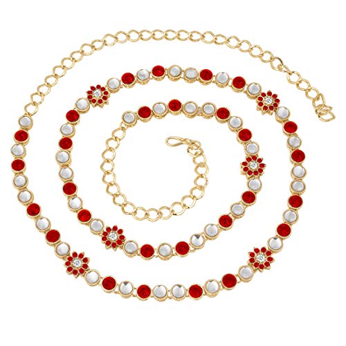 Aheli Ethnic Simulated Stones Belly Waist Chain | Kamar Patta | Kamarband | Indian Traditional Sari Belt Jewelry for Women (Red)