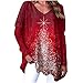 Chirstmas Vintage Manica A Goccia Top Vendita Manica Lunga A Quadretti Patchwork Rinedeer Camicie Allentate Fiocco di Neve Stampa V-Neck Vacanza Camicetta Donna Casual Loose Xmas Tees, 8424-vino, M