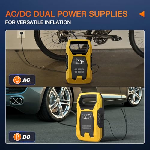 Image of Nilight AC /DC Tire Inflator Portable Air Compressor Dual Power Supply 110V AC 12V DC 150PSI Fast Inflation Heavy Duty with LED Light Pressure Gauge Auto Shutoff Pump for Car Motorcycle Bicycle Ball