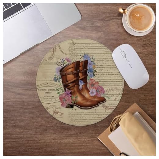 Vintage Western Boots Floral Mouse Pad,Retro Western Cowgirl Mousepad for Desk Home Office Dorm Computers Laptop Accessories,7.9x7.9 Inch
