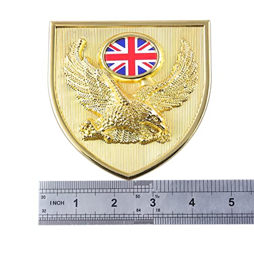 Image of Front Grille England Britain Flag Eagle Shield Emblem Chrome Auto Decal Badge Sticker Shiny Gold Sticker (Gold+2s+2sn+2mg)