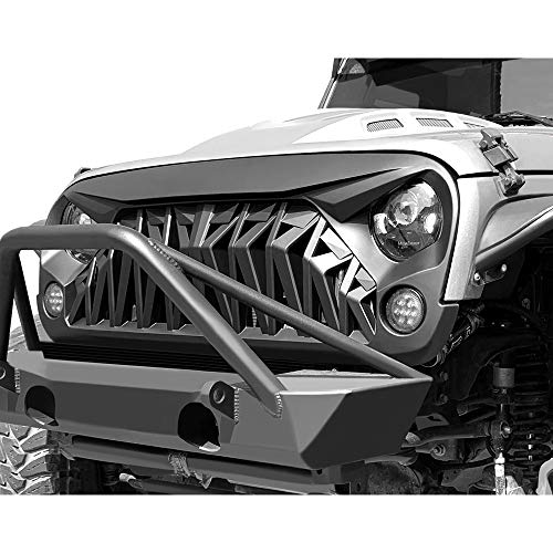 American Modified Front Shark Grille for 2007-2018 Jeep Wrangler JK JKU Rubicon Sahara Sport, ABS (Matte Black)