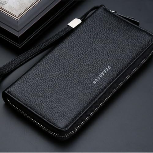 Card Holder Solid Color Zipper Phone Bag Large Capacity Clutch Bag(black)4