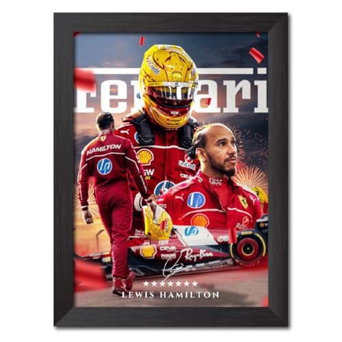 Image of TenorArts Lewis Hamilton Poster F1 Driver Posters Formula One Photo Frame Painting with Matt Finish Black Texture (12 inches x 9inches)