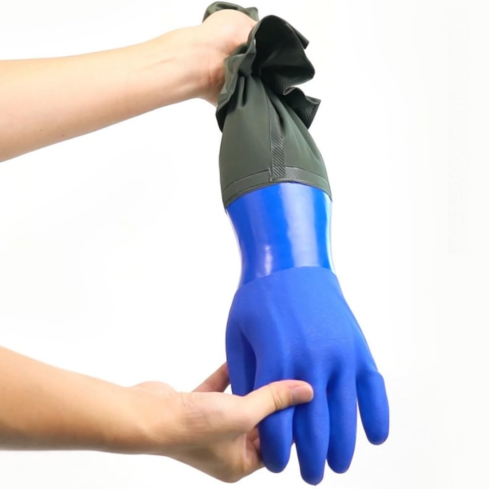 Guanti Resistenti a Sostanze Chimiche, Guanti in Lattice Resistenti, Guanti Industriali a Braccio Impermeabili,Resistono a Forti Acidi, Alcali e Olio (Blu-1, 70CM)
