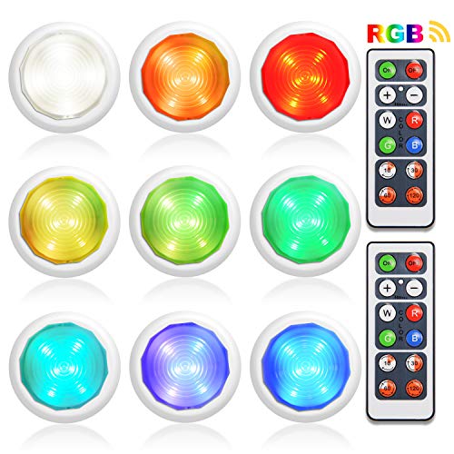 Asvert 9 Luces con Mando Luces Nocturnas LED Luz del gabinete Inalámbricas con Dos Remoto Luz de Noche Movimiento(Colorido)