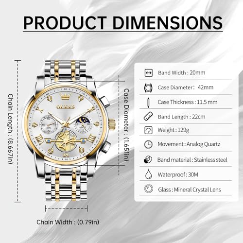 Image of OLEVS Watches for Men Luxury Dress Stainless Steel Waterproof Chronograph