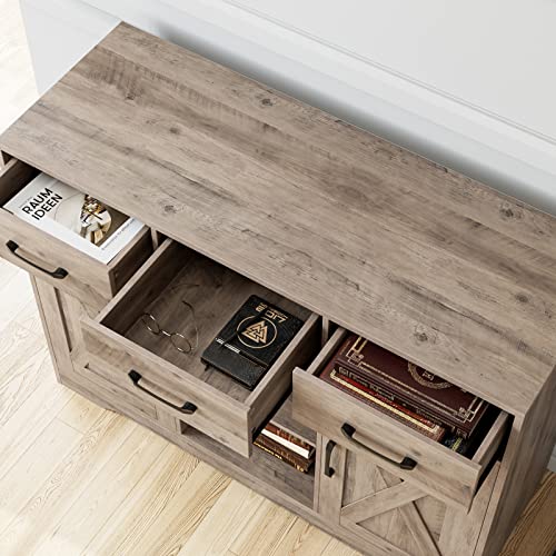 Hostack Modern Farmhouse Buffet Cabinet With Storage, Barn Doors Sideboard Buffet Storage Cabinet With Drawers And Shelves, Wood Coffee Bar Cabinet For Kitchen, Dining Room, Living Room, Ash Grey #TOP5