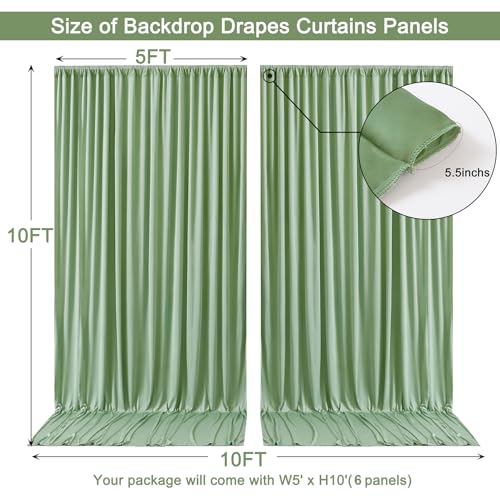 Image of 30x10ft Sage Green Backdrop Curtain for Wedding Parties Wrinkle Free Fabric Sage Green Drapes Backdrop Decoration for Baby Shower Birthday Photography Decoration 6 Panels, 5ft x 10ft